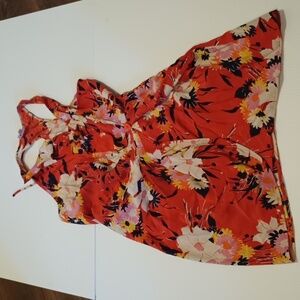 Parker Red Floral Silk Asymmetrical Ruffle Flowy Tank Cut Mini Dress A13